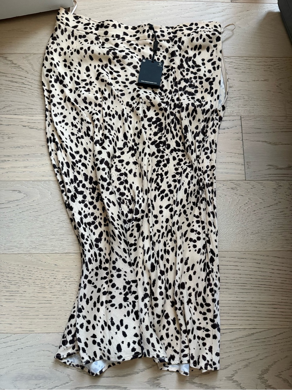 Massimo Dutti Cream Midi Skirt with Black Spot Print